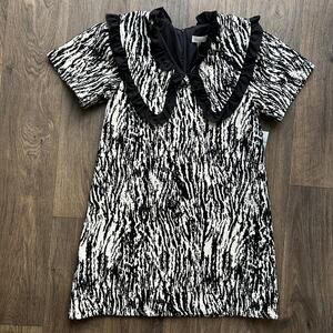 Ghospell Zebra Print Ruffle Collar Coquette Mini Dress Size Small